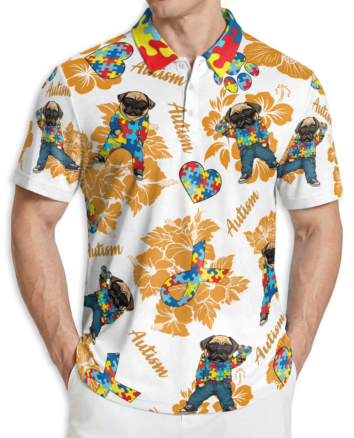 Autism Awareness Pug Polo Shirt – Puzzle Style | Netecom