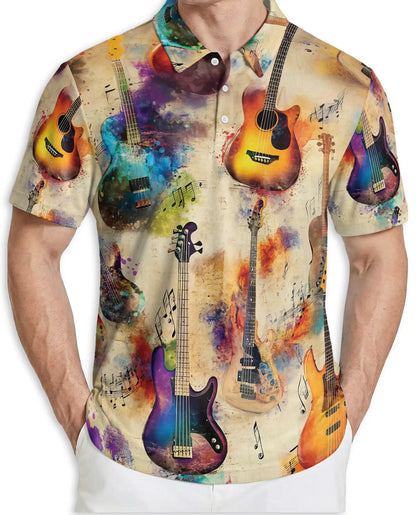 Watercolor Guitar Polo Shirt – Artistic Music Print | Netecom