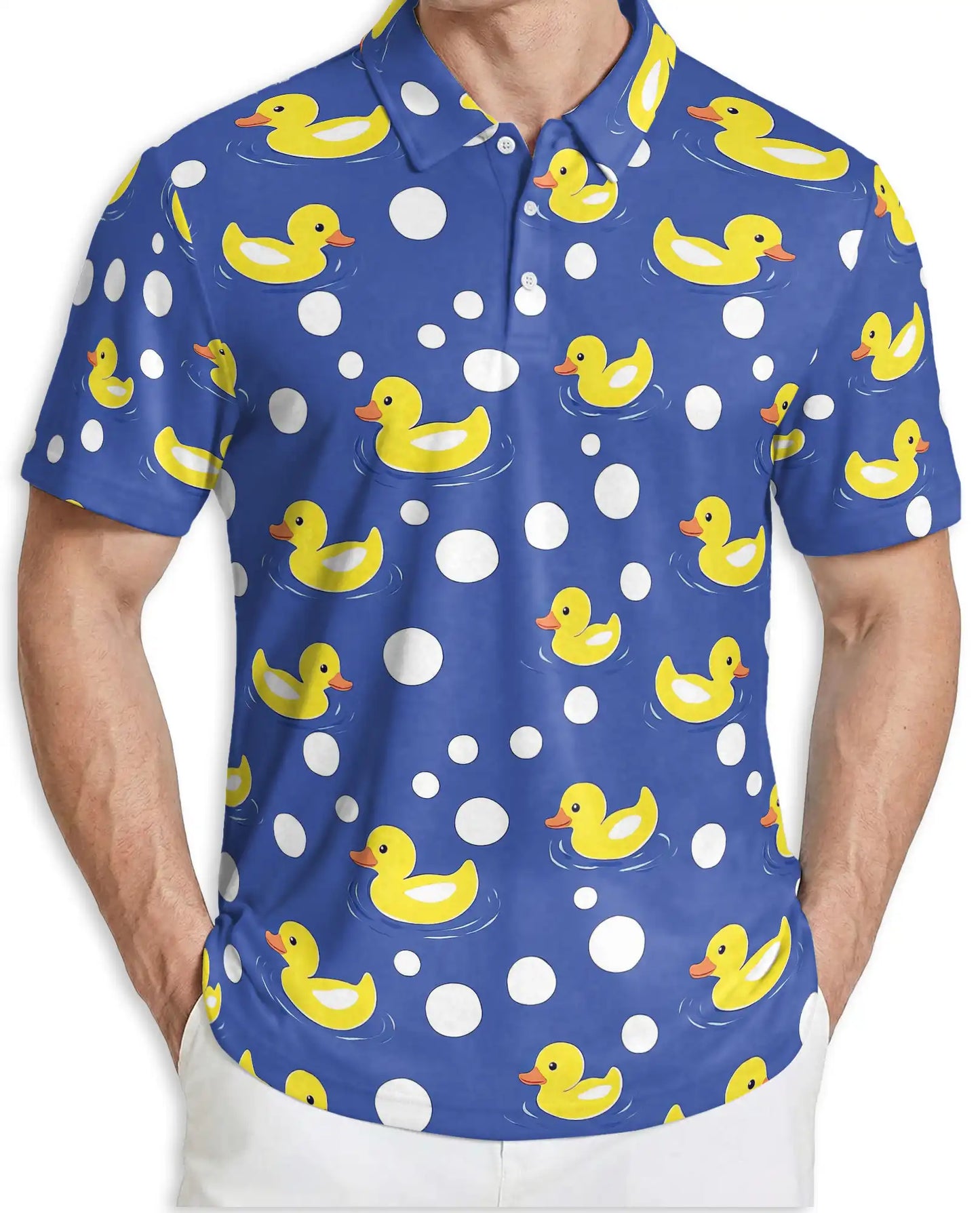 Funny Rubber Duck Polo Shirt for Men- Cute Yellow Duck Polka | Netecom