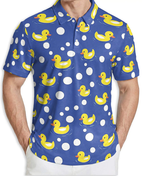 Funny Rubber Duck Polo Shirt for Men- Cute Yellow Duck Polka | Netecom