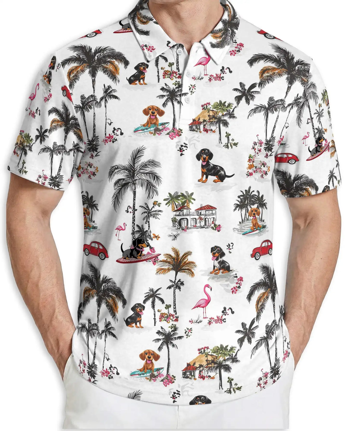 Dachshund Tropical Polo Shirt – Beach Dog Print | Netecom