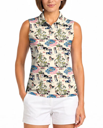 Australian Shepherd Summer Beach Sleeveless Polo Shirt for Women | Netecom