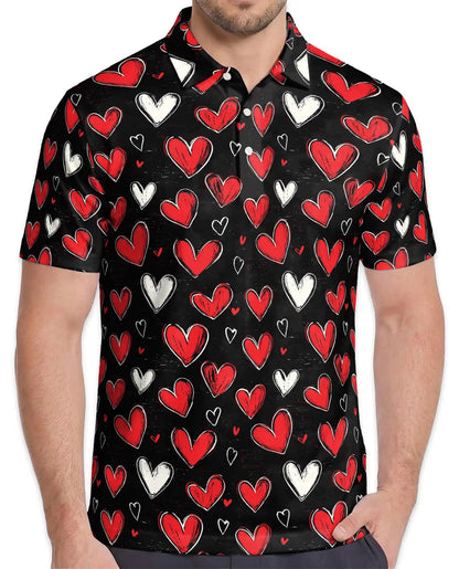 Heart Pattern Polo Shirt for Men- Love Heart Print Shirt | Netecom
