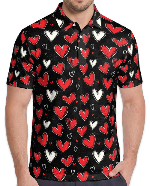 Heart Pattern Polo Shirt for Men- Love Heart Print Shirt | Netecom