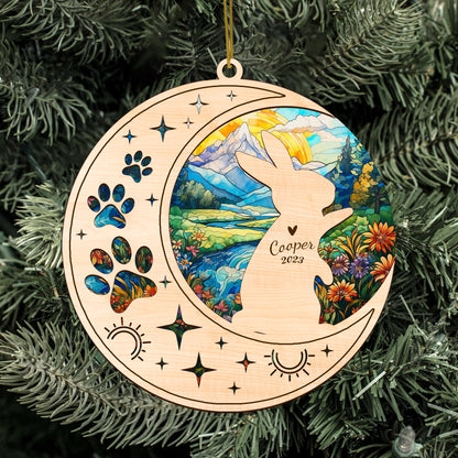 Netecom Rabbit Memorial Suncatcher, Personalized Rabbit Christmas Ornament with Name Date, Bereavement Gifts for Loss of Bunny, Rabbit Death Sympathy Gift Pet Loss Sun Catchers, Rabbit Grief Gift