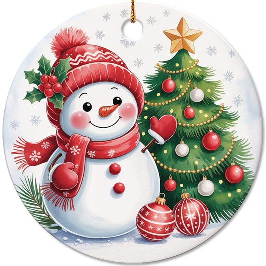 Netecom Smiling Snowman Christmas Tree Ornament, Cute Winter Snowy Snowman Ceramic Ornament for Christmas Tree Hanging Decorations Gift, Gifts for Family and Friend, Holiday Party Present