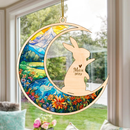 Netecom Rabbit Memorial Suncatcher, Personalized Rabbit Christmas Ornament with Name Date, Rabbit Death Sympathy Gift Pet Loss Sun Catchers, Bunny Grief Gift, Bereavement Gifts for Loss of Rabbit
