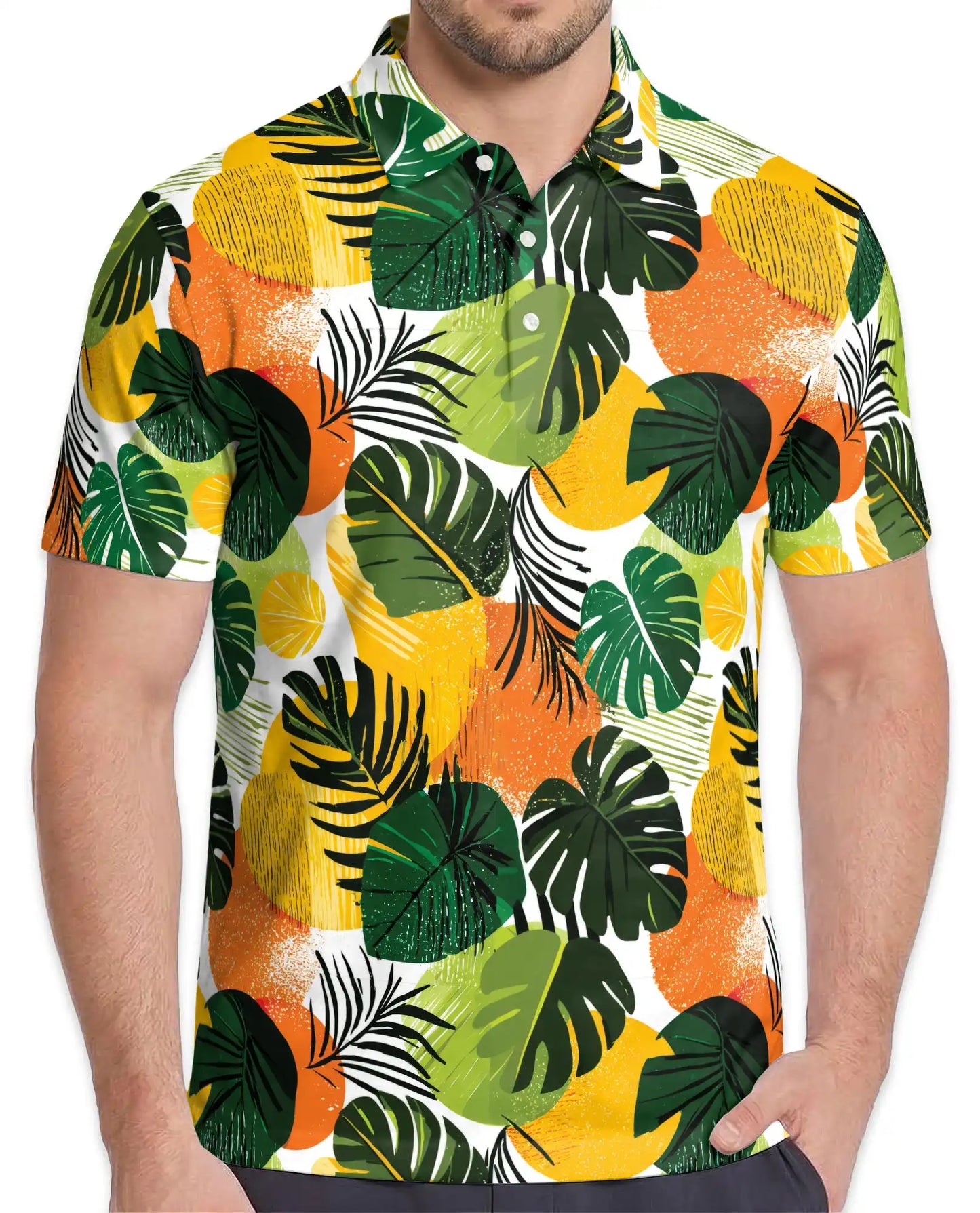 Tropical Citrus Leaf Polo Shirt - Modern Summer Resort Style | Netecom