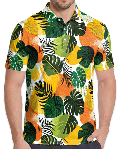 Tropical Citrus Leaf Polo Shirt - Modern Summer Resort Style | Netecom