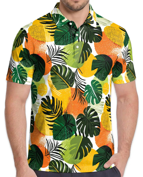 Tropical Citrus Leaf Polo Shirt - Modern Summer Resort Style | Netecom