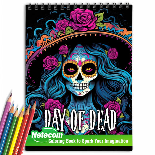 Netecom Day Of Dead Spiral Bound Coloring Book, 30 Mesmerizing Sugar Skulls Coloring Pages for Day of the Dead Art Fans to Explore the Intricate Patterns and Symbolism of Sugar Skulls
