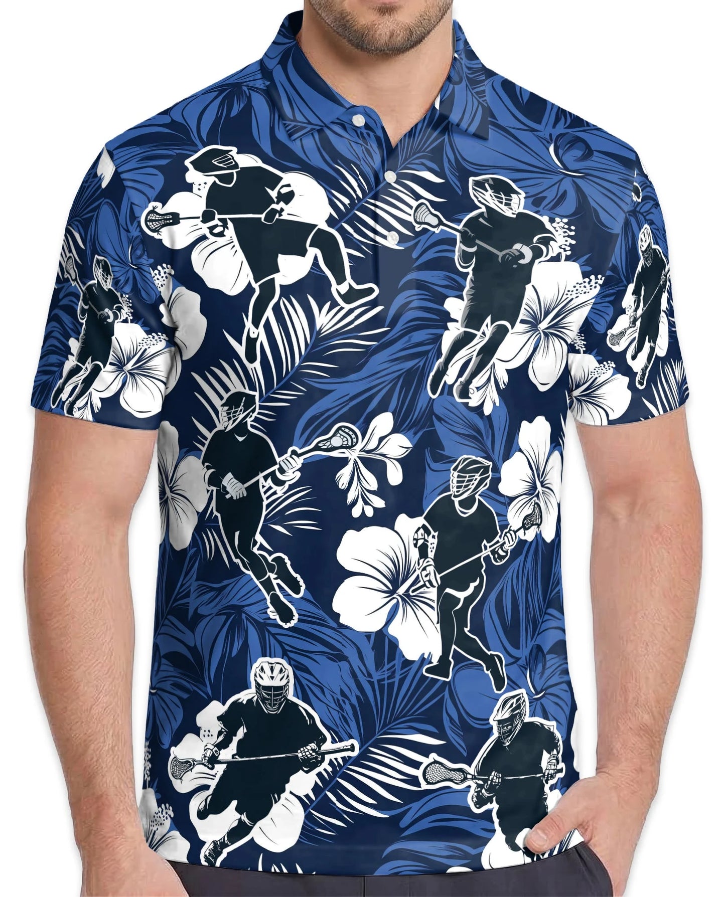 Blue Black Lacrosse Tropical Polo Shirt for Men – Sporty Island Style | Netecom