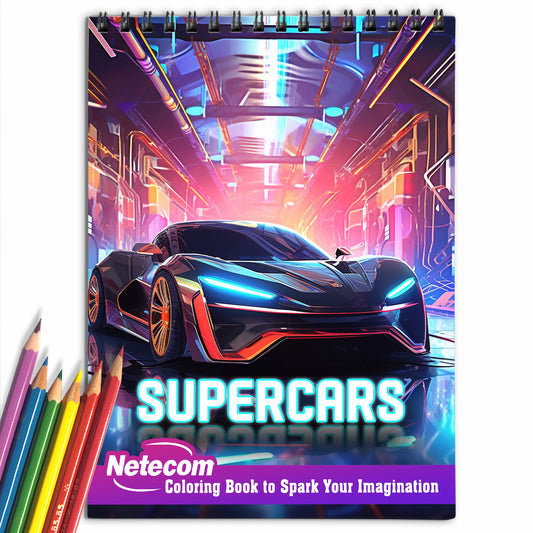 Supercars Spiral Bound Coloring Book, Unleash Your Creativity with 30 Thrilling Coloring Pages of Supercars