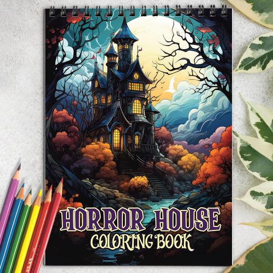 Horror House Spiral Bound Coloring Book, Embrace the Darkness and Dread with 30 Enchanting Pages, Where Horror Lurks Around Every Corner.