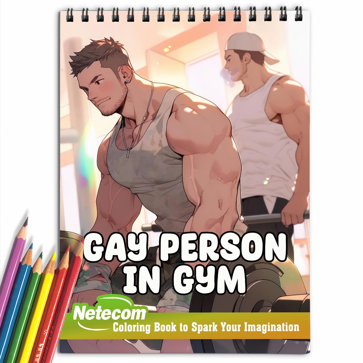 Gay Person In Gym Spiral Bound Coloring Book, Unleash Your Creativity in a Gym Setting with 30 Empowering Pages of LGBTQ+ Gym Scenes.