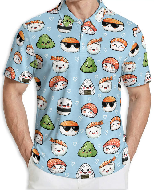 Cute Sushi Polo Shirt – Kawaii Food Print | Netecom
