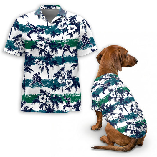 Netecom Matching Wrestling White Palm Aloha Hawaiian Shirt for Dog and Owner, Sport Inspired Summer Shirt, Relaxed Casual Outfit for Pet and Human
