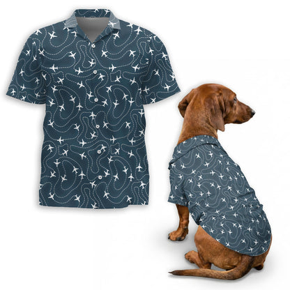 Netecom Matching Vintage Airplane Aloha Hawaiian Shirt for Dog and Owner, Aloha Summer Shirt, Retro Aircraft Print Outfit for Pet and Human, Beach Vacation Casual Wear