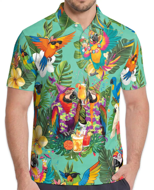 Party Parrot Polo Shirt for Men – Tropical Vacation Style | Netecom