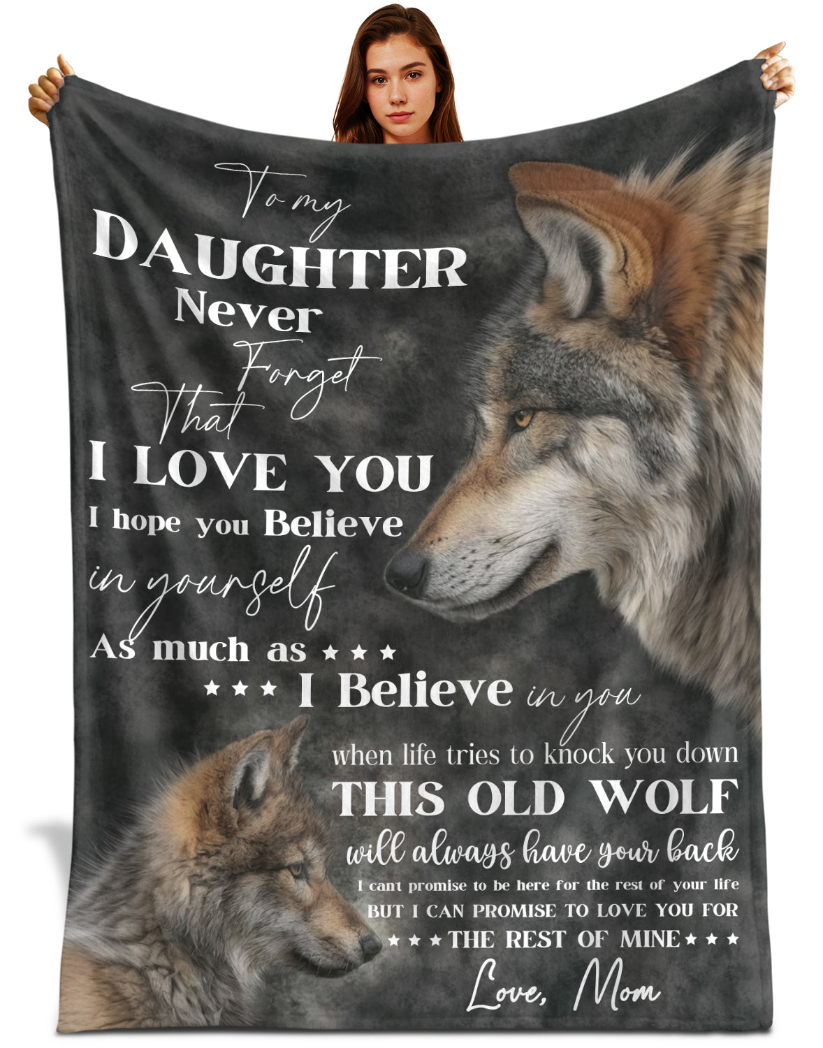 Netecom Personalized To My Daughter Blanket from Dad and Mom, Wolf Mother and Pup Throw Blanket for Couch, Bed or Sofa, Inspirational Love Letter Gift for Daughter, Birthday or Christmas Present