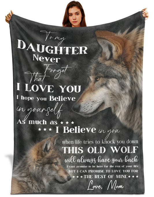 Netecom Personalized To My Daughter Blanket from Dad and Mom, Wolf Mother and Pup Throw Blanket for Couch, Bed or Sofa, Inspirational Love Letter Gift for Daughter, Birthday or Christmas Present