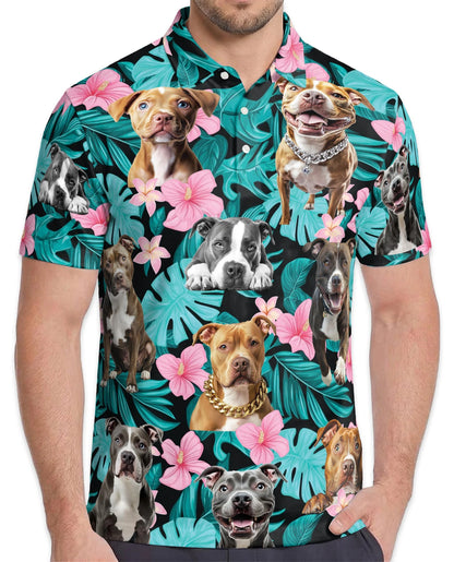 Pitbull Hibiscus Tropical Polo Shirt for Men – Dog Island Style | Netecom