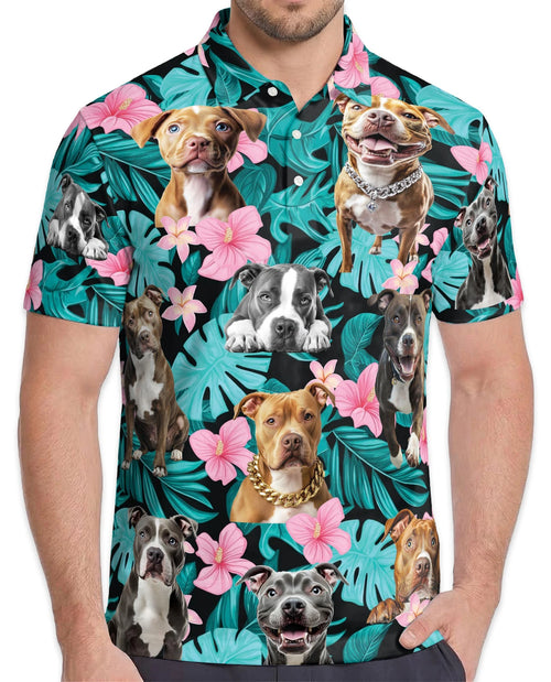 Pitbull Hibiscus Tropical Polo Shirt for Men – Dog Island Style | Netecom