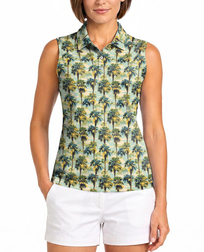 Tropical Print Sleeveless Polo Shirt for Women | Netecom