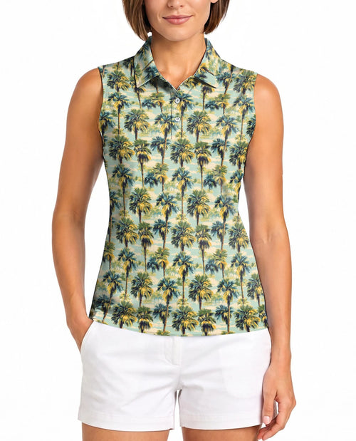Tropical Print Sleeveless Polo Shirt for Women | Netecom