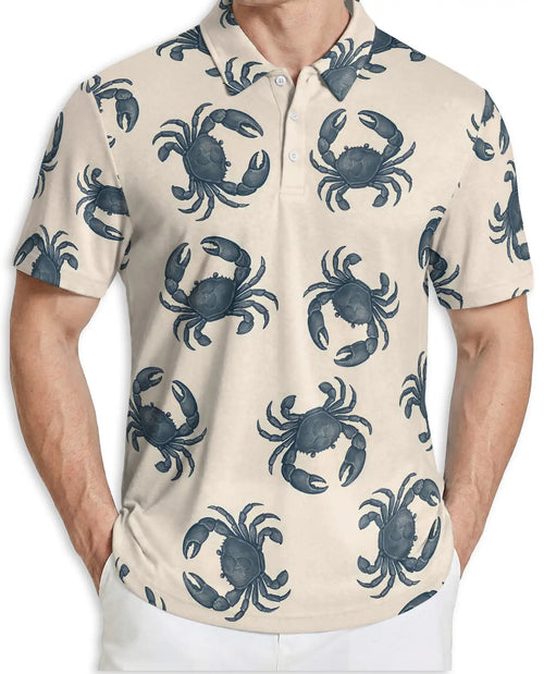 Crab Pattern Nautical 3D Polo Shirt for Men | Netecom