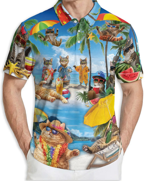 Funny Beach Cats Polo Shirt for Men-Tropical Vacation Summer Shirt | Netecom