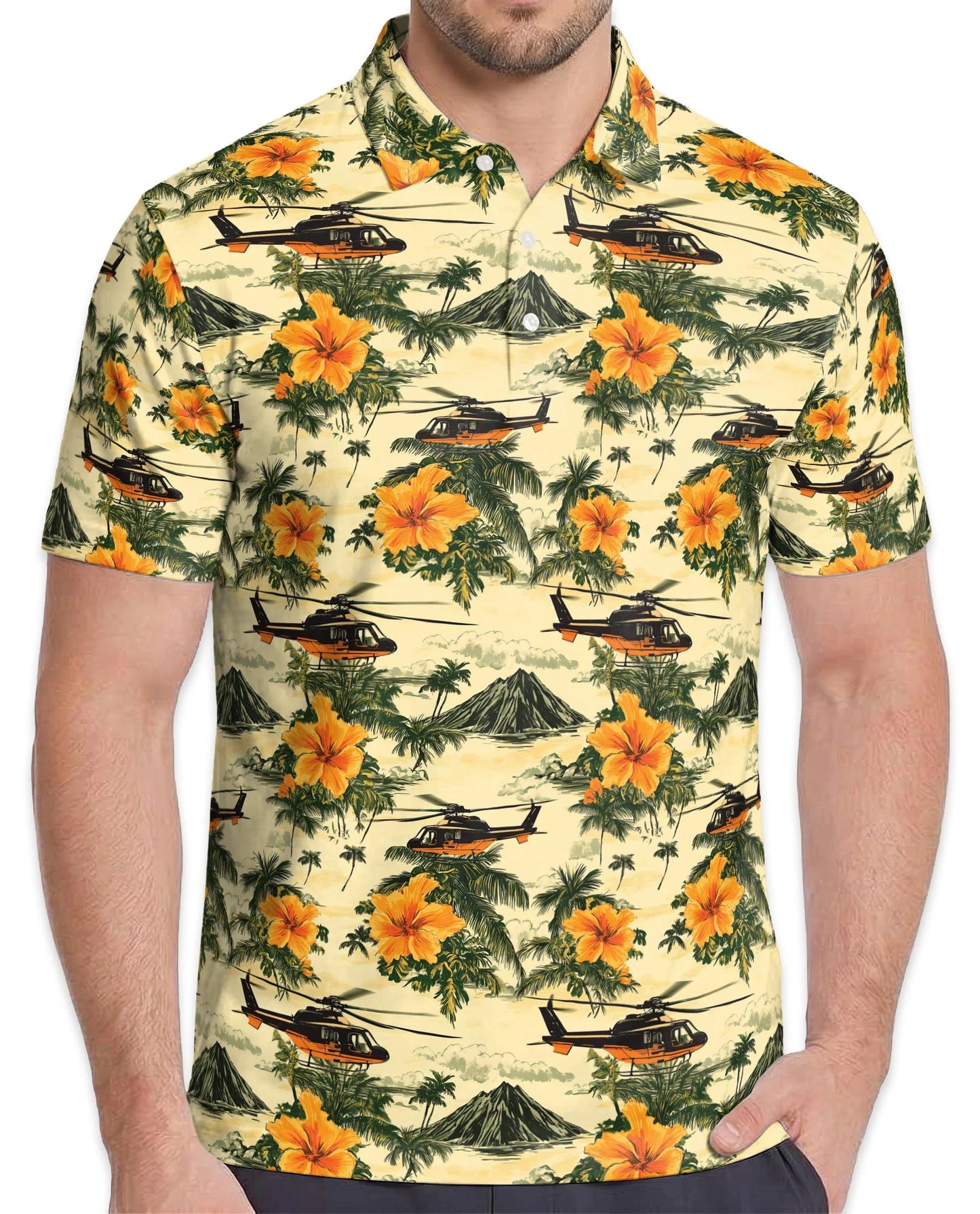 Helicopter Tropical Polo Shirt for Men – Island Aviation Style | Netecom