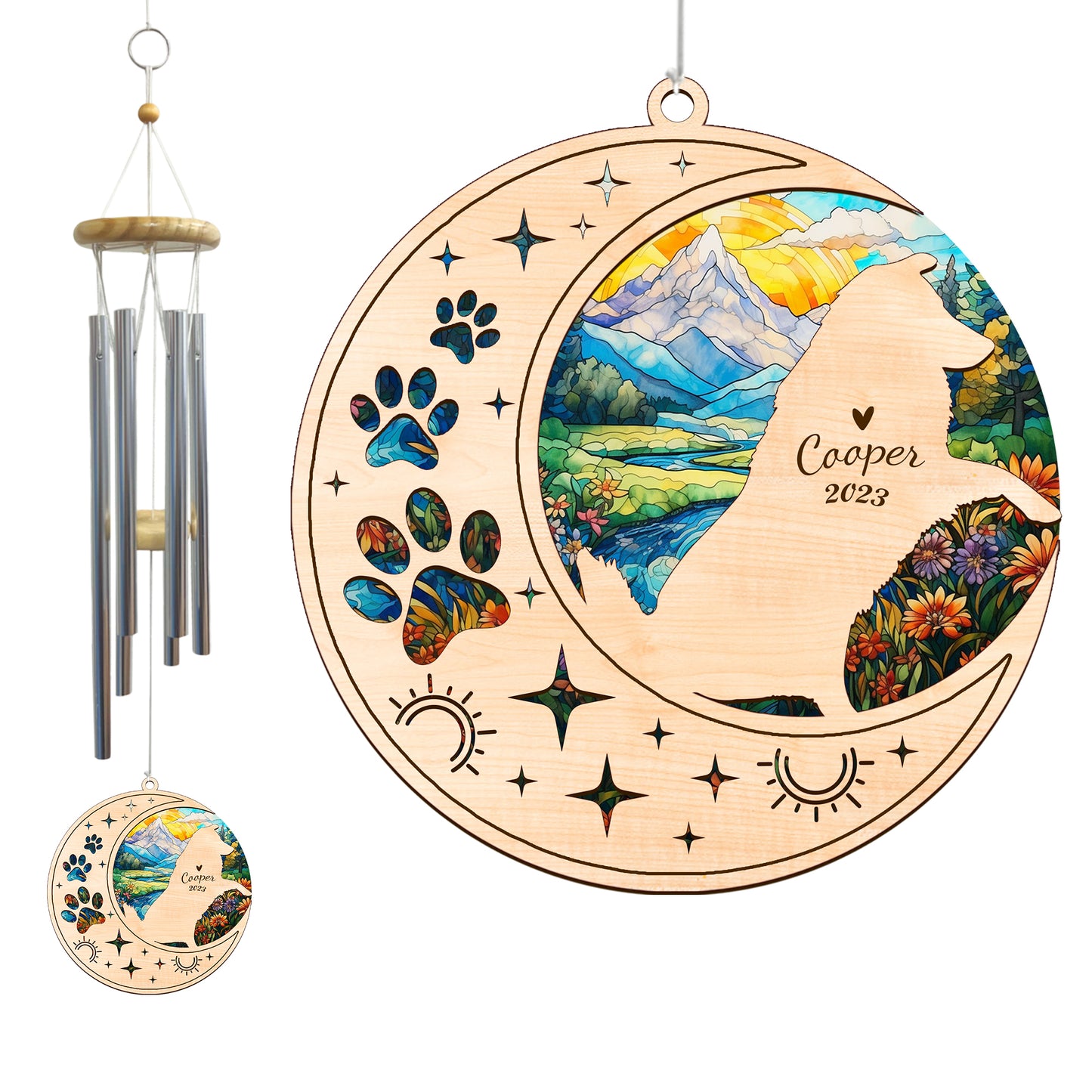 Netecom Australian Shepherd Dog Wind Chimes Memorial, Personalized Pet Memorial Windchime for Dog Suncatcher, Dog Loss Memorial Ornament, Loss of Pet Remembrance Gift, Sympathy Pet Wind Chimes Outdoor Garden