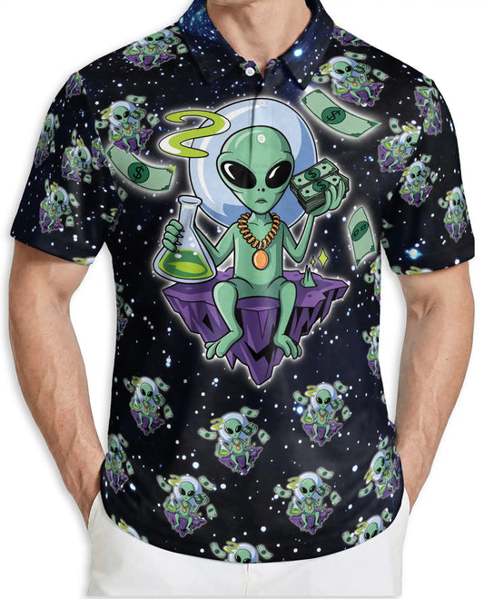 Funny Alien 3D Polo Shirt for Men – Space Cartoon Sci-Fi Style | Netecom