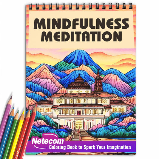 Mindfulness Meditation Spiral Bound Coloring Book, Unleash Your Creativity with 30 Mindfulness Meditation Landscape Coloring Pages, Finding Inner Peace in Nature's Splendor