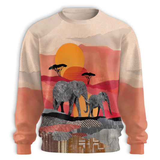 Mandala Elephants Sweatshirt, 3D All Over Print Boho Elephant Crewneck Pullover for Men Women, Elephant Lover Gift - Netecom