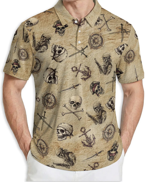 Vintage Pirate Skull 3D Polo Shirt for Men – Nautical Buccaneer Style | Netecom