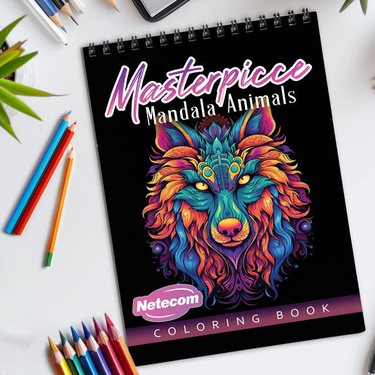 Masterpiece Mandala Animals Spiral Bound Coloring Book, Exquisite Animal Mandalas for Artistic Mastery, Great for Fans of Detailed and Mindful Art