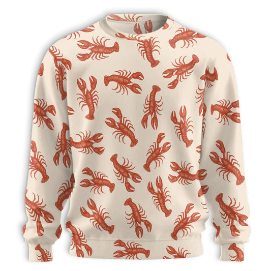 Lobster Pattern Sweatshirt, 3D All Over Print Coastal Seafood Crewneck Pullover for Men Women, Lobster Lover Gift - Netecom