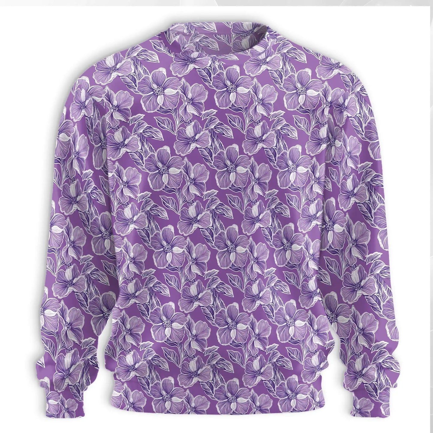 Purple Hibiscus Sweatshirt, 3D All Over Print Tropical Floral Crewneck Pullover for Men Women, Flower Lover Gift - Netecom