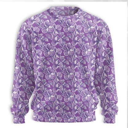 Purple Hibiscus Sweatshirt, 3D All Over Print Tropical Floral Crewneck Pullover for Men Women, Flower Lover Gift - Netecom