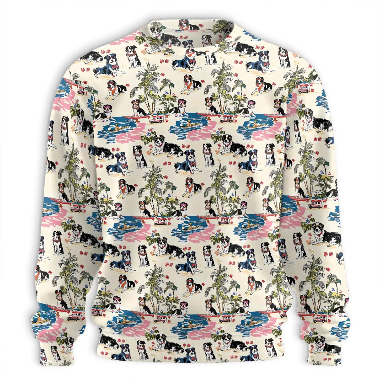 Border Collie Tropical Beach Sweatshirt, 3D All Over Print Summer Dog Crewneck Pullover for Men Women, Border Collie Lover Gift - Netecom
