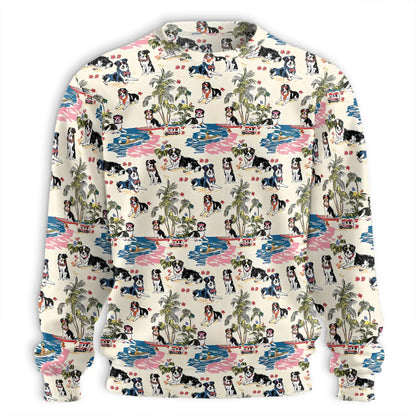 Border Collie Tropical Beach Sweatshirt, 3D All Over Print Summer Dog Crewneck Pullover for Men Women, Border Collie Lover Gift - Netecom
