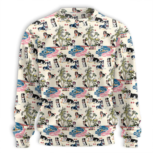 Border Collie Tropical Beach Sweatshirt, 3D All Over Print Summer Dog Crewneck Pullover for Men Women, Border Collie Lover Gift - Netecom