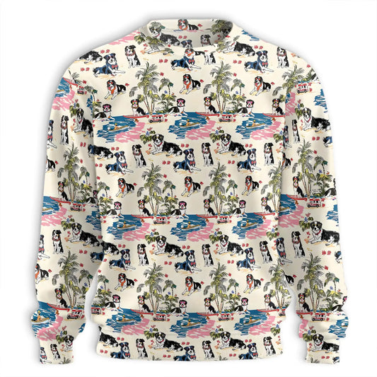 Border Collie Tropical Beach Sweatshirt, 3D All Over Print Summer Dog Crewneck Pullover for Men Women, Border Collie Lover Gift - Netecom