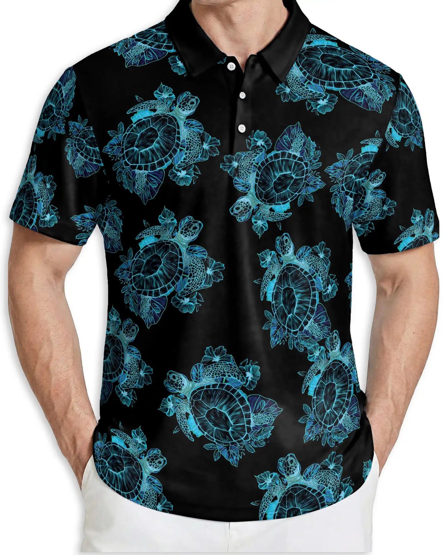 Sea Turtle Polo Shirt – Blue Tribal Hawaiian Print | Netecom