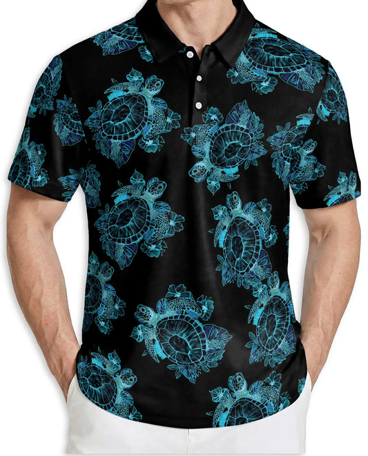 Sea Turtle Polo Shirt – Blue Tribal Hawaiian Print | Netecom