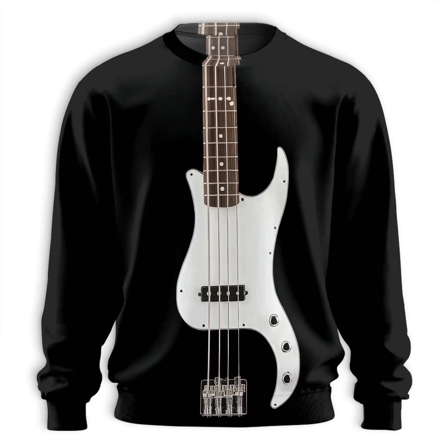 Black Bass Guitar Sweatshirt, 3D All Over Print Rock Music Crewneck Pullover for Men Women, Bass Player Gift - Netecom