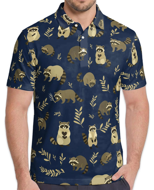 Raccoon Pattern Polo Shirt for Men – Cute Wildlife Animal Style | Netecom