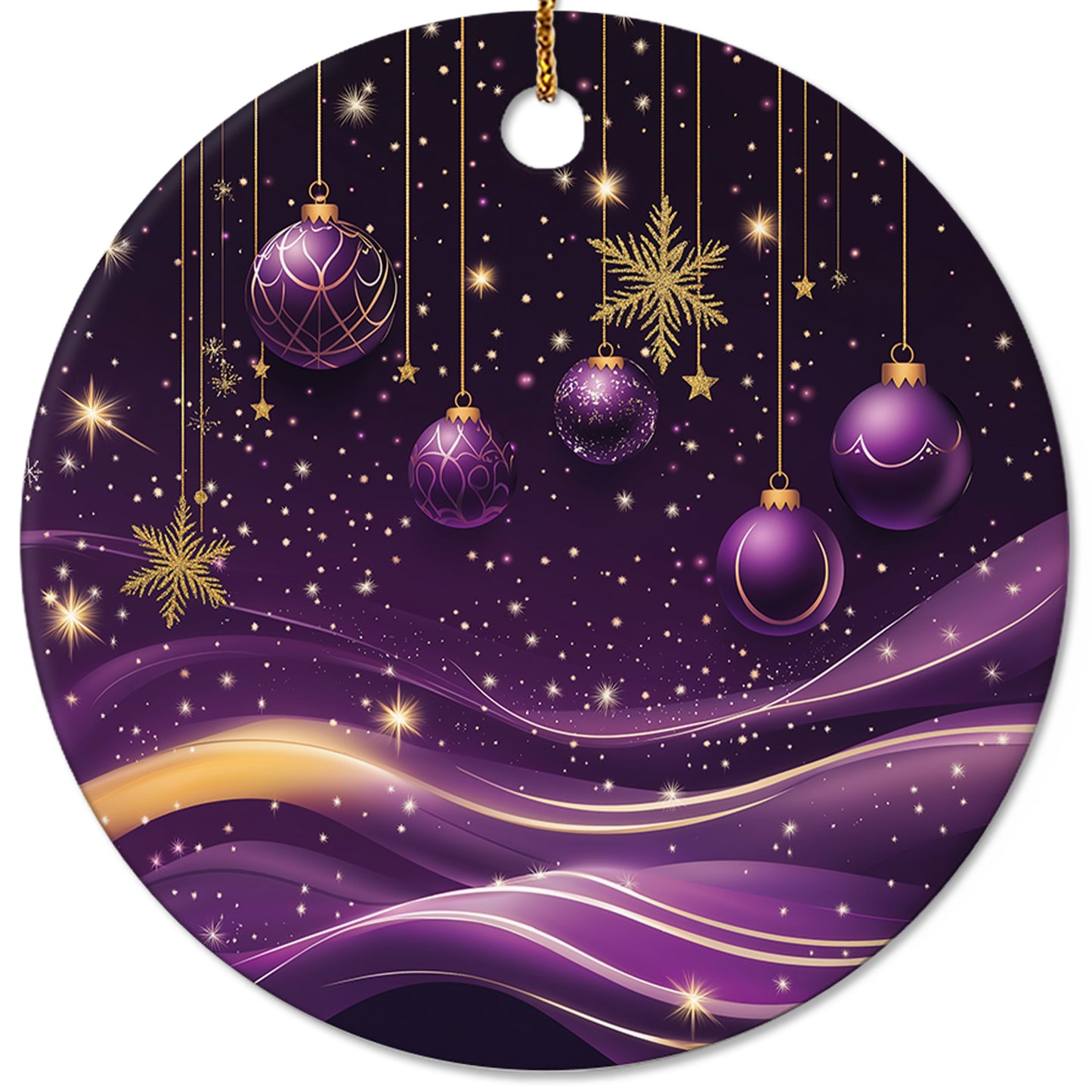 Netecom Elegant Purple Abstract Baubles Christmas Ornaments, Ceramic Star Night Gold Sparkle Keepsake Ornament for Xmas Tree Decorations, Gifts for Holiday, Party, Home Decor
